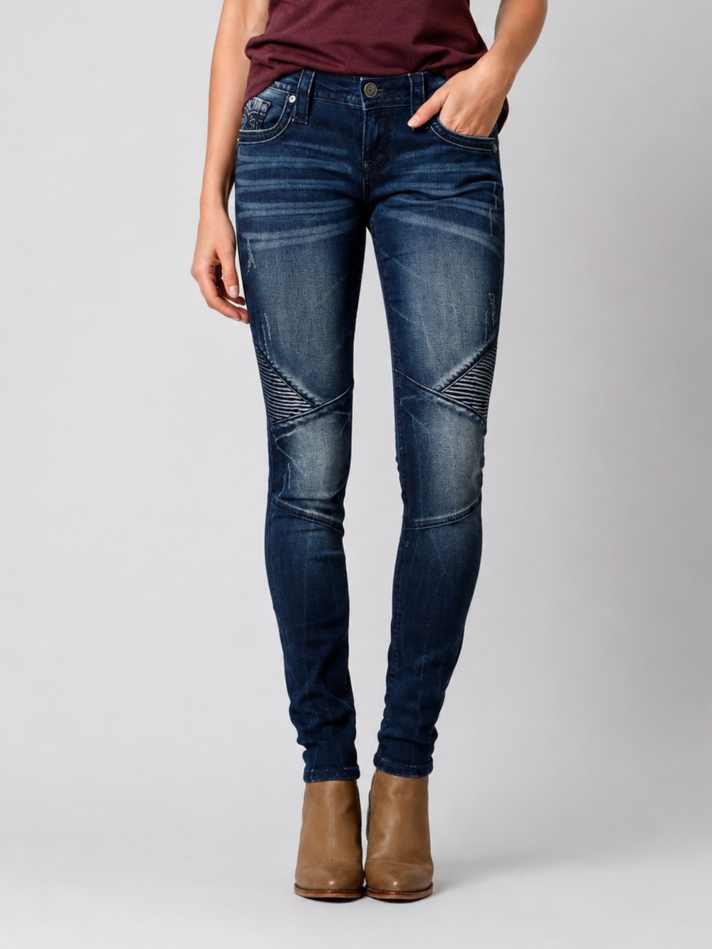 Rock Revival Mena Skinny Jeans Sz 25 Moto Distressed Dark Wash